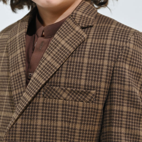Boys Wool Blazer (Patch)-BROWN