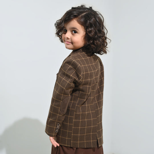 Boys Wool Blazer (Patch)-BROWN