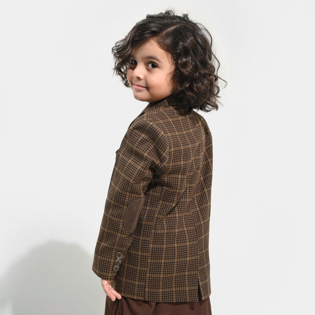 Boys Wool Blazer (Patch)-BROWN