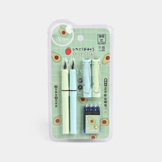 Elegant Fountain Pen + Pencil With 4 Ink Cartridges