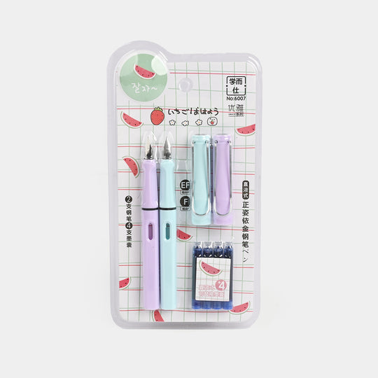Elegant Fountain Pen + Pencil With 4 Ink Cartridges