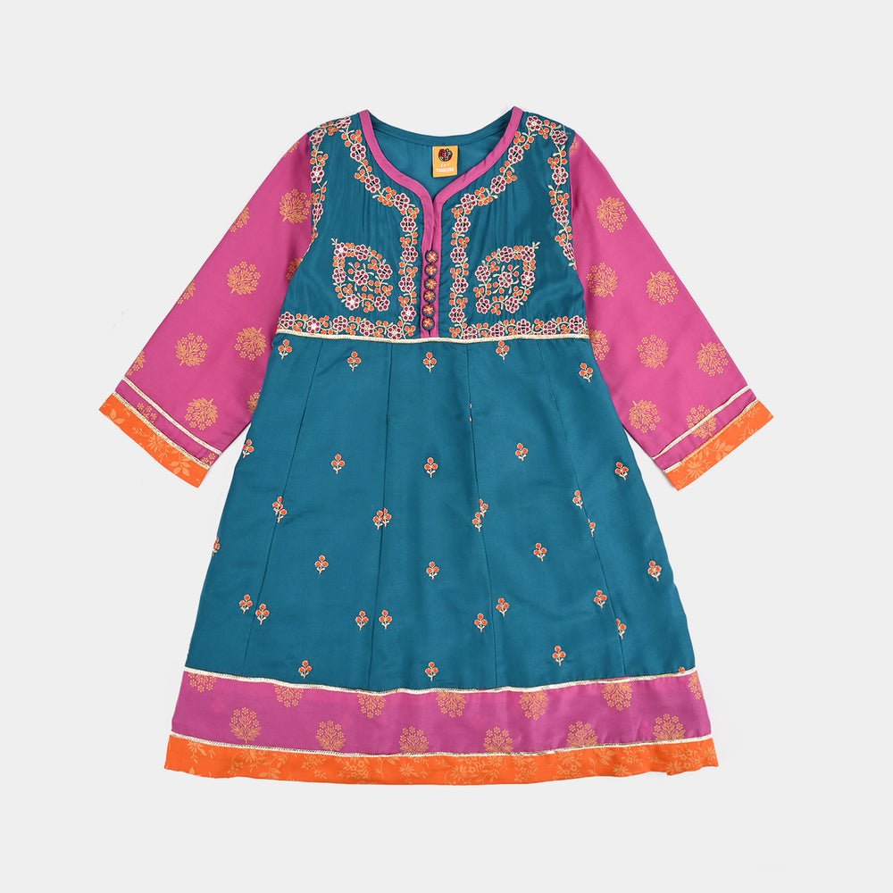 Girls poly cambric Fancy 3Pcs Andaaz-Teal blue