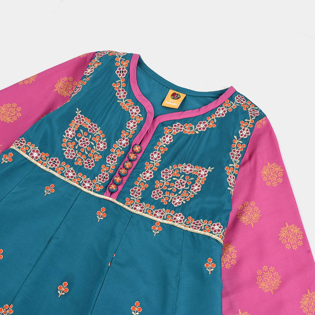 Girls poly cambric Fancy 3Pcs Andaaz-Teal blue