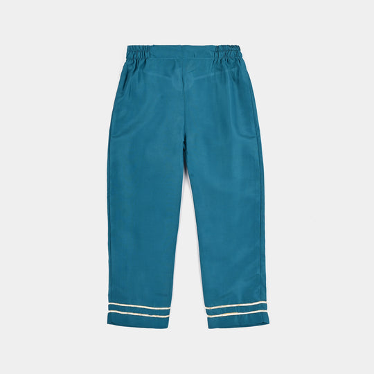 Girls poly cambric Fancy 3Pcs Andaaz-Teal blue