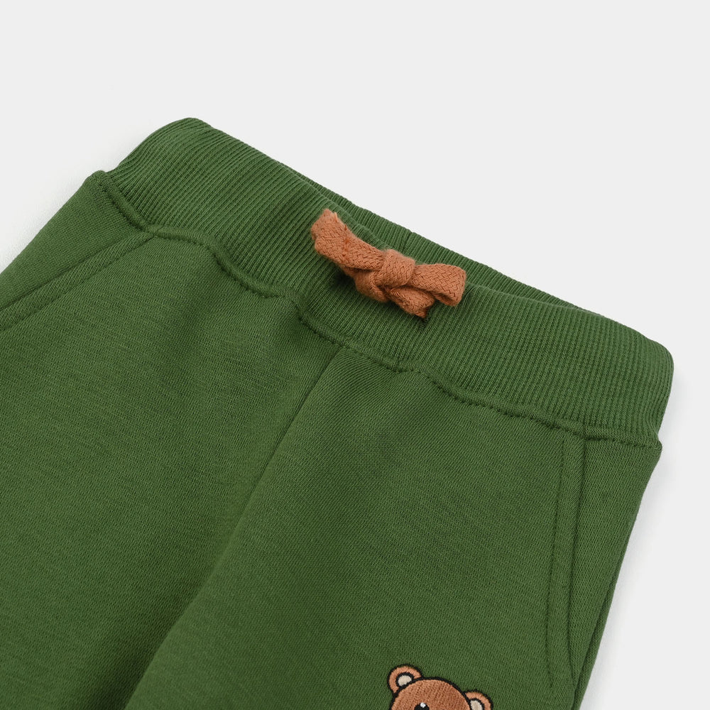 Infant Boys Fleece Pajama Bear-Olive Green