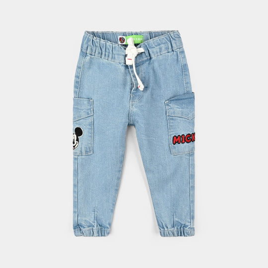 Infant Boys Denim Stretch Pant Mickey Patch-LIGHT BLUE