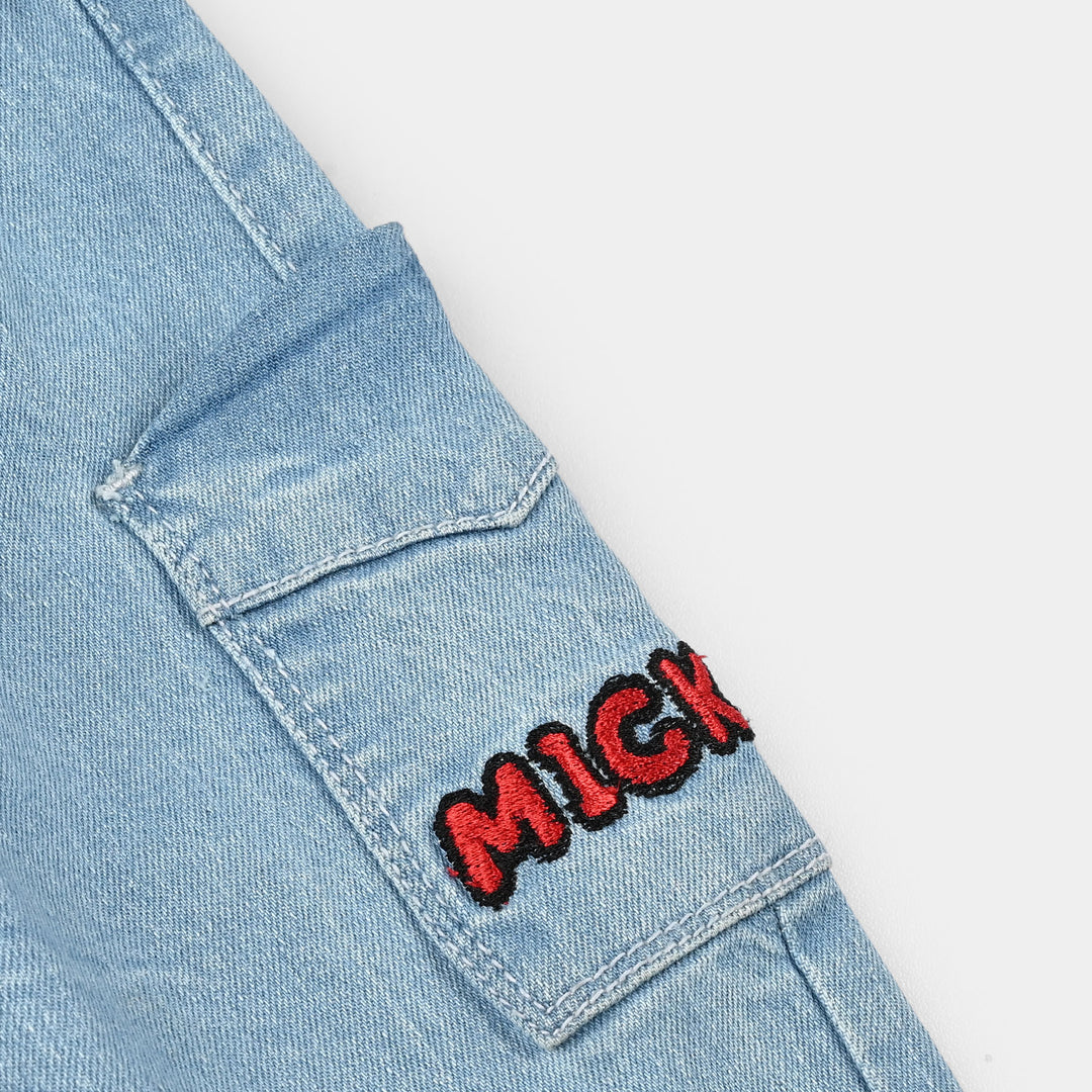 Infant Boys Denim Stretch Pant Mickey Patch-LIGHT BLUE
