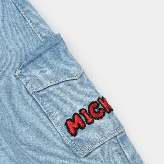 Infant Boys Denim Stretch Pant Mickey Patch-LIGHT BLUE