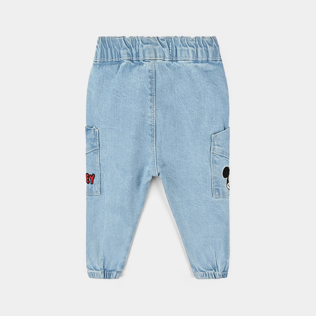 Infant Boys Denim Stretch Pant Mickey Patch-LIGHT BLUE