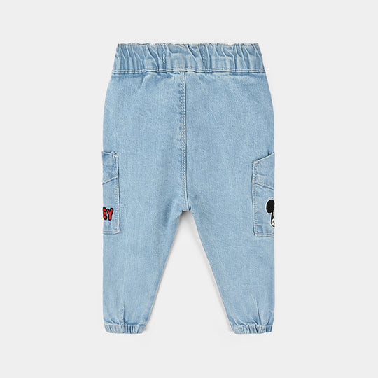 Infant Boys Denim Stretch Pant Mickey Patch-LIGHT BLUE