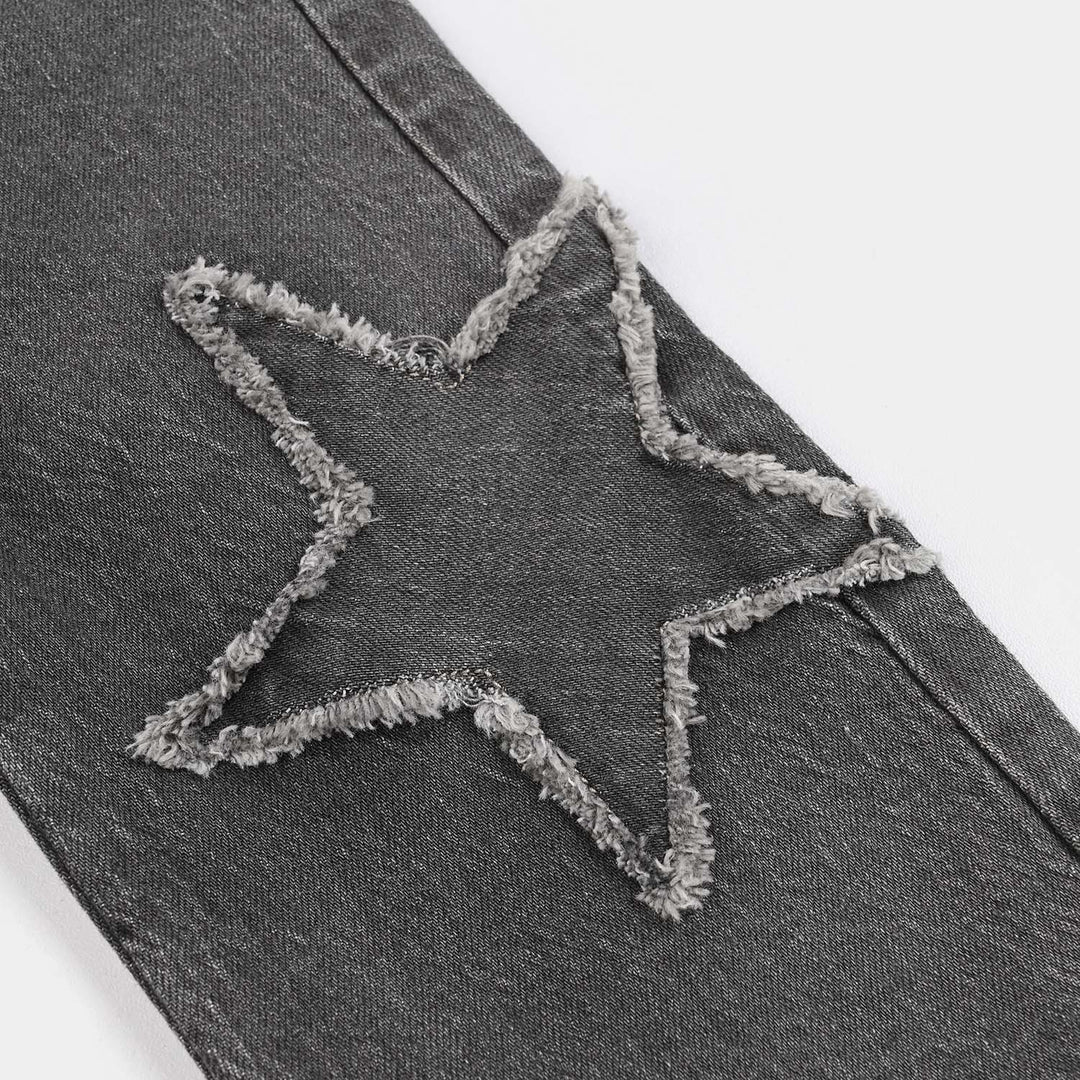 Infant Girls Denim Stretch Pant Star Patch-Black.Acid