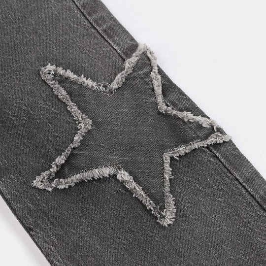 Infant Girls Denim Stretch Pant Star Patch-Black.Acid