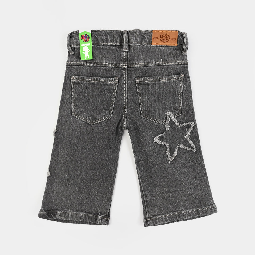 Infant Girls Denim Stretch Pant Star Patch-Black.Acid