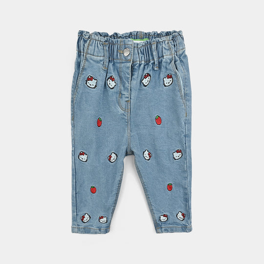 Infant Girls Denim Stretch Pant Blooming Flower-LT.Blue