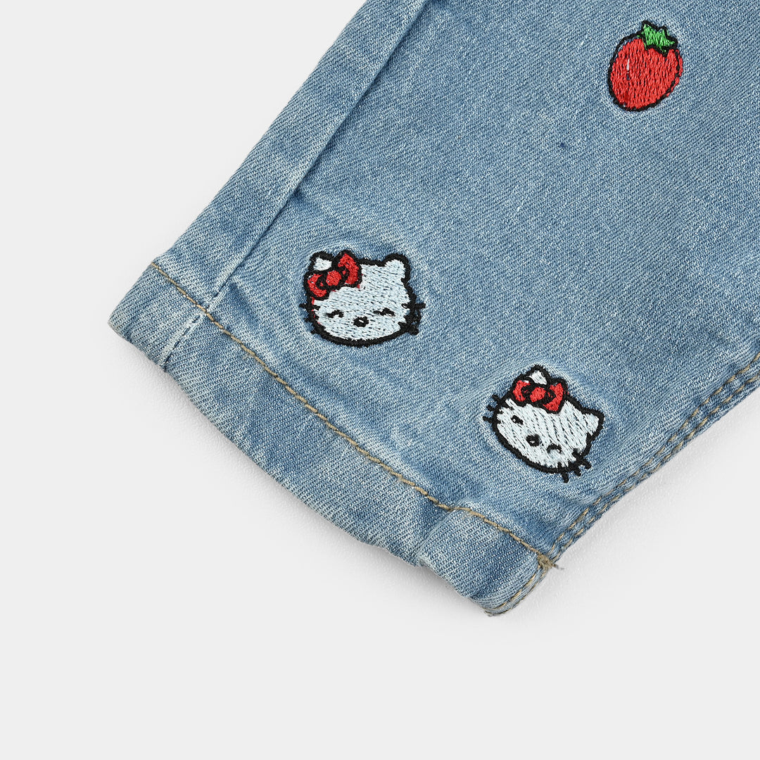Infant Girls Denim Stretch Pant Blooming Flower-LT.Blue