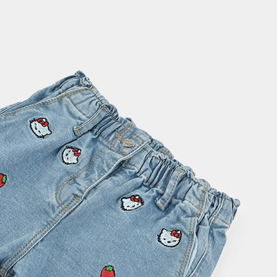 Infant Girls Denim Stretch Pant Blooming Flower-LT.Blue