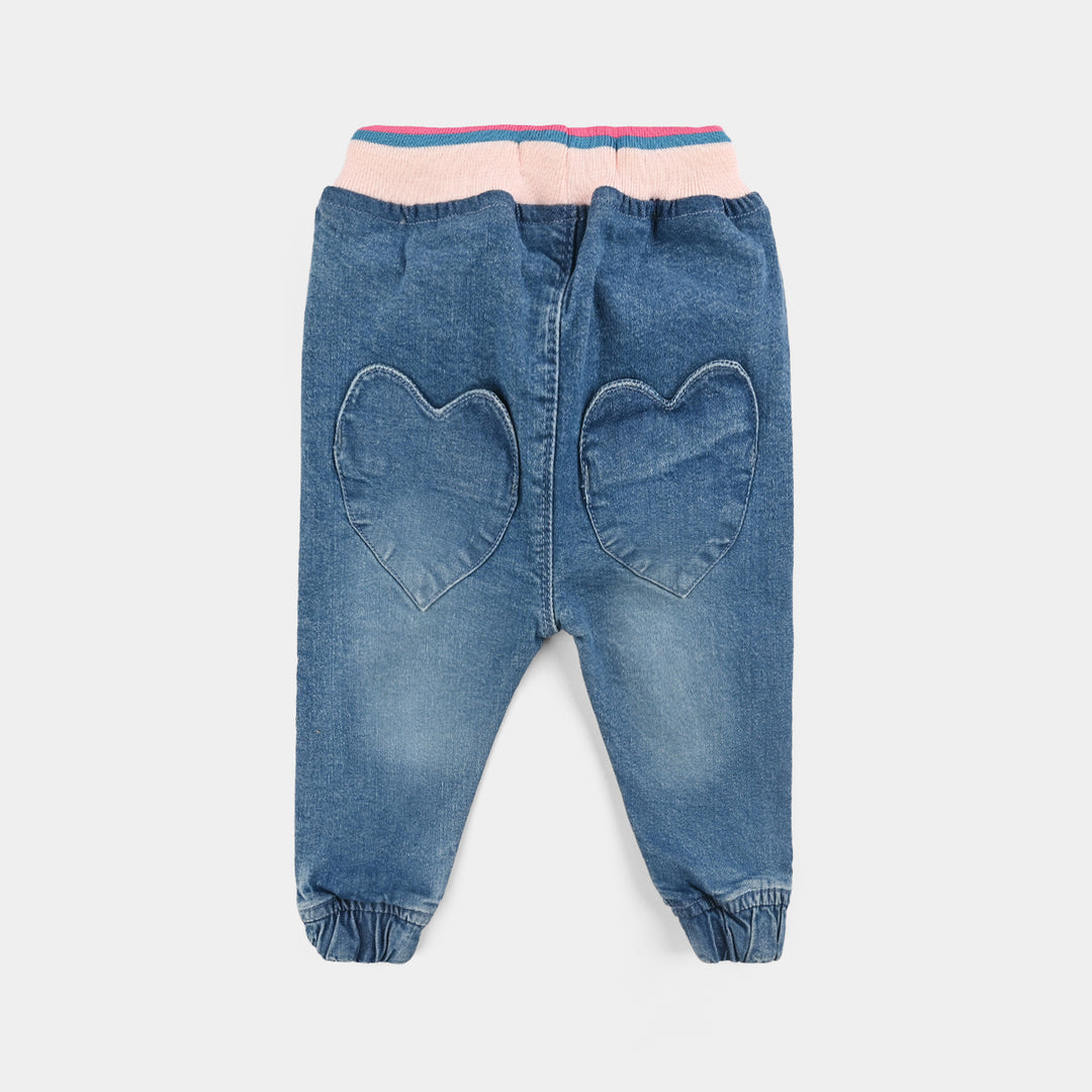 Infant Girls Denim Stretch Pant Heart Pockets-LT.Blue