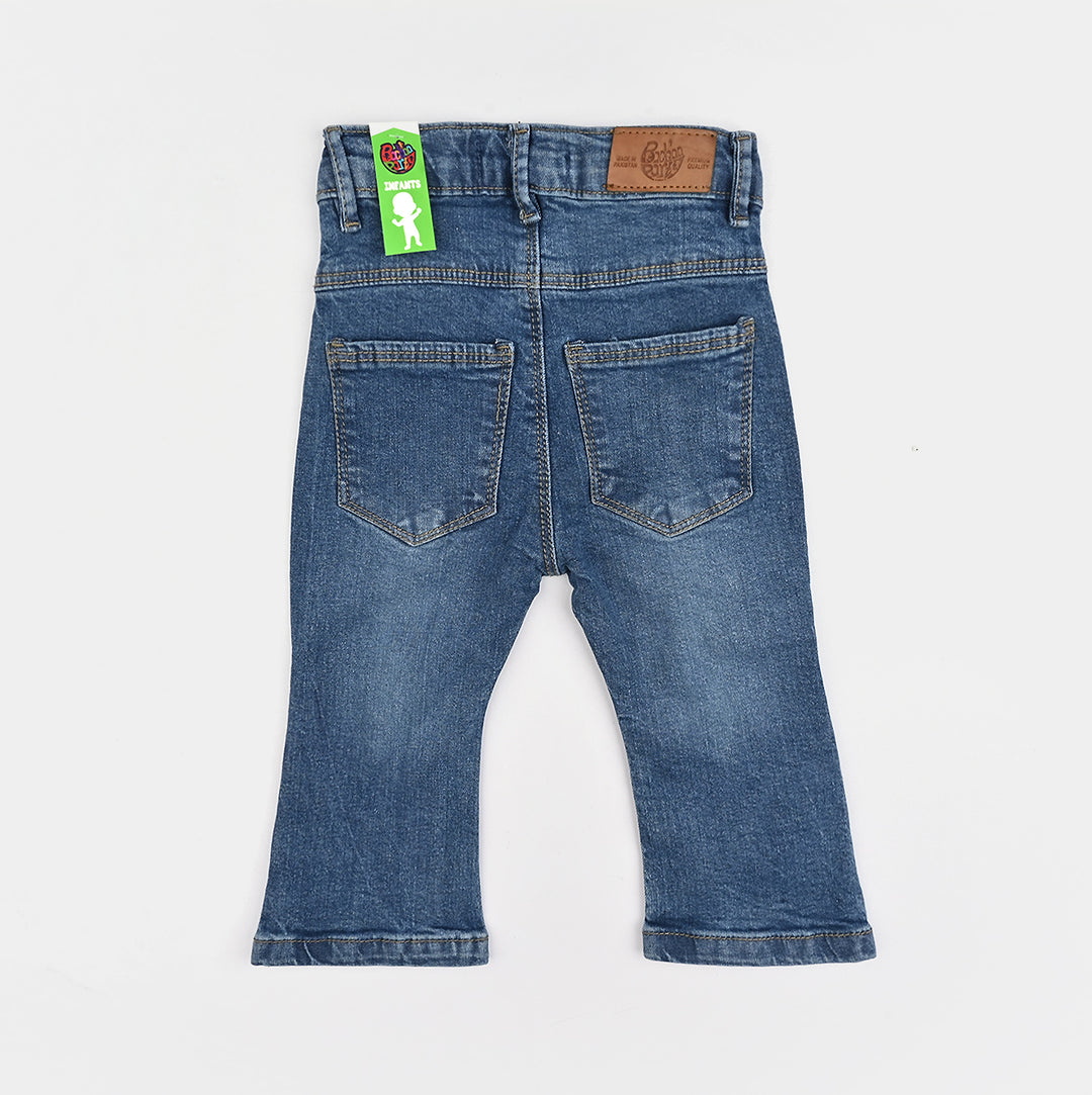 Infant Girls Denim Stretch Front Bone Pockets-Mid Blue