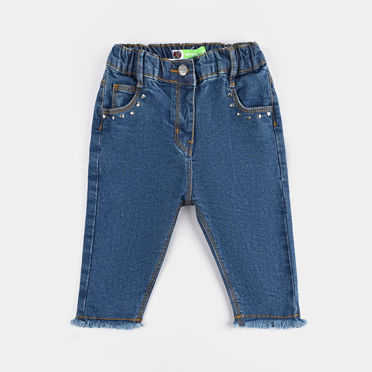 Infant Girls Denim Stretch Pant Heart Shape Studs-DARK BLUE