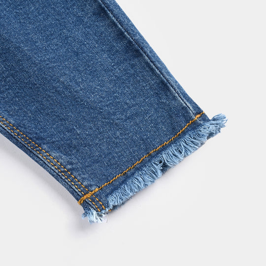 Infant Girls Denim Stretch Pant Heart Shape Studs-DARK BLUE