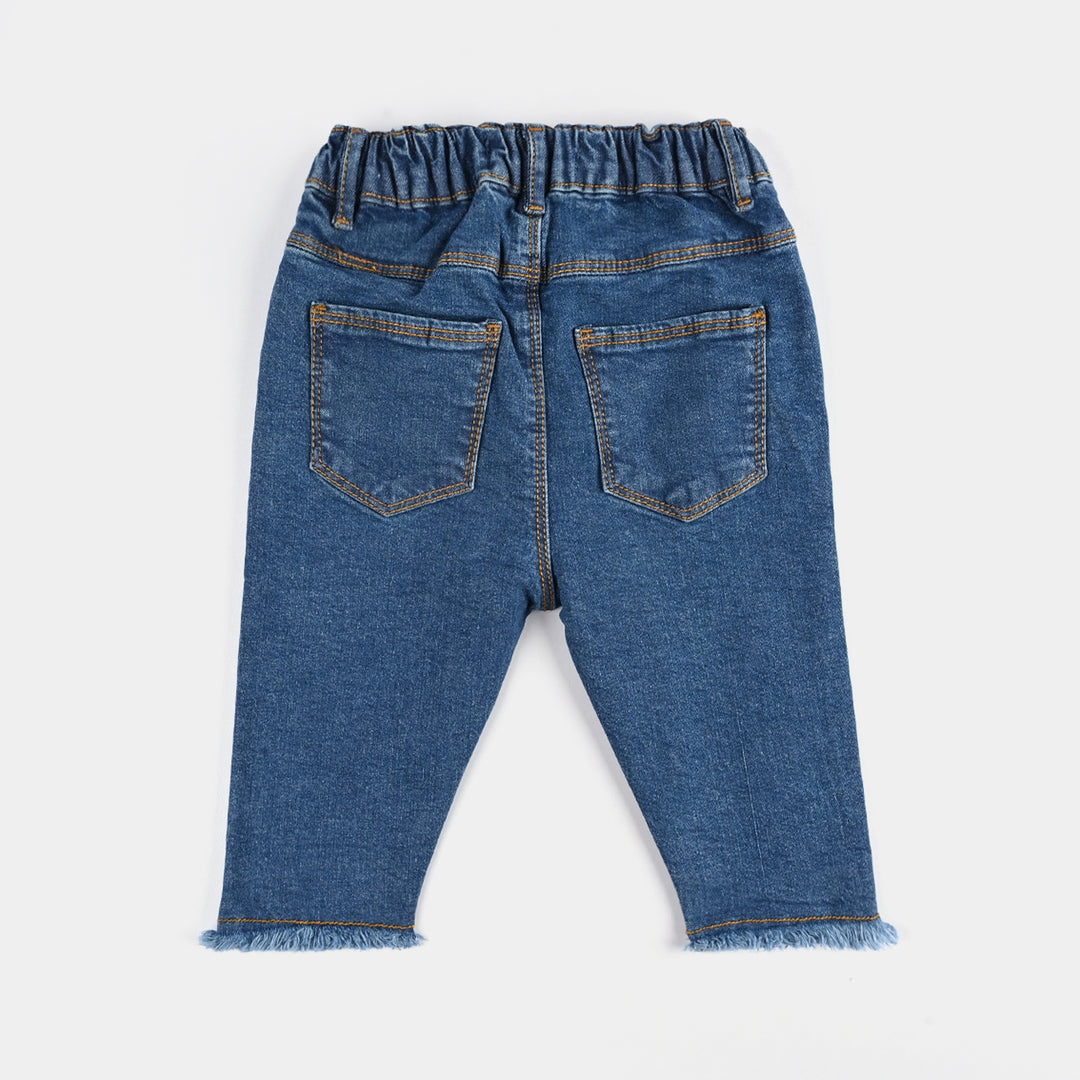 Infant Girls Denim Stretch Pant Heart Shape Studs-DARK BLUE