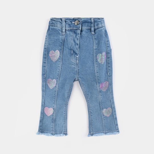Infant Girls Denim Stretch Pant Glitter Hearts-Ice Blue