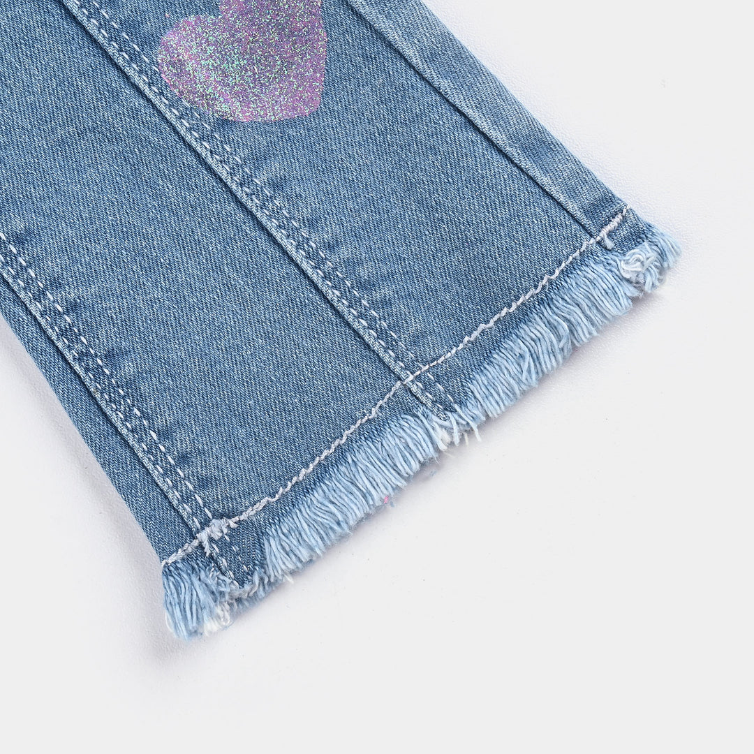 Infant Girls Denim Stretch Pant Glitter Hearts-Ice Blue