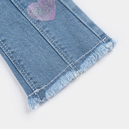 Infant Girls Denim Stretch Pant Glitter Hearts-Ice Blue