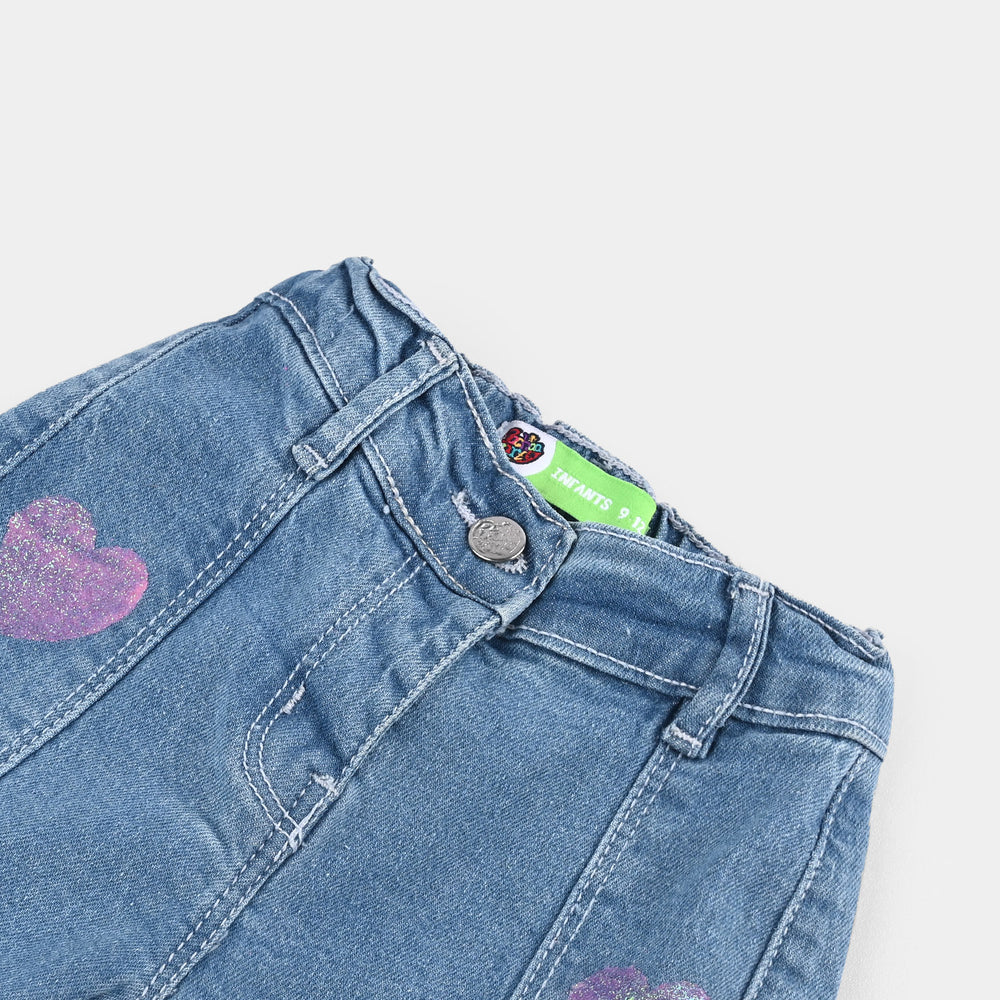 Infant Girls Denim Stretch Pant Glitter Hearts-Ice Blue