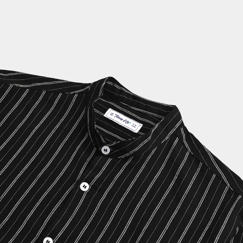 Teens Boys Yarn Dyed Shirt (Black Stripe)-BLACK