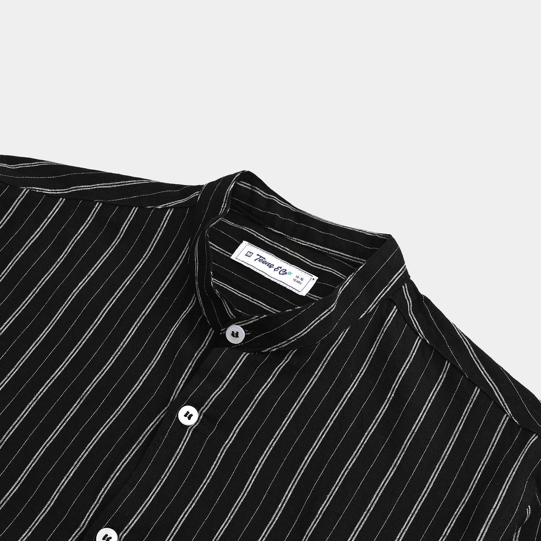 Teens Boys Yarn Dyed Shirt (Black Stripe)-BLACK