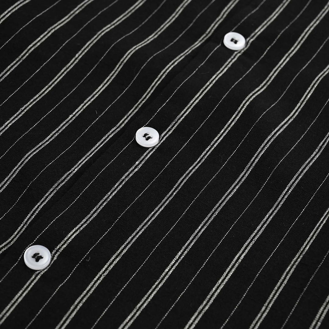 Teens Boys Yarn Dyed Shirt (Black Stripe)-BLACK