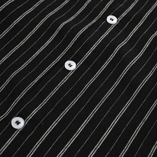 Teens Boys Yarn Dyed Shirt (Black Stripe)-BLACK