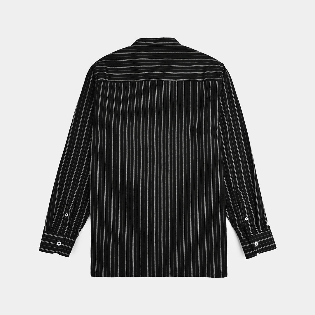 Teens Boys Yarn Dyed Shirt (Black Stripe)-BLACK