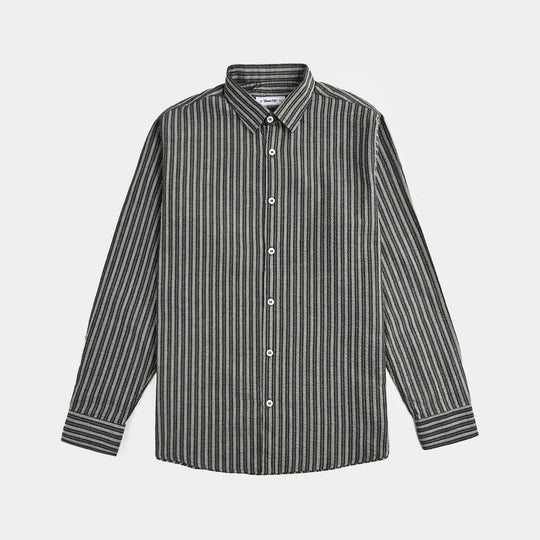 Teens Boys Yarn Dyed Shirt (Grey Stripe)-GREY