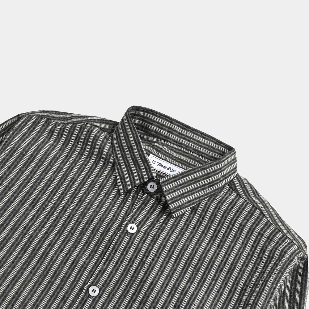 Teens Boys Yarn Dyed Shirt (Grey Stripe)-GREY