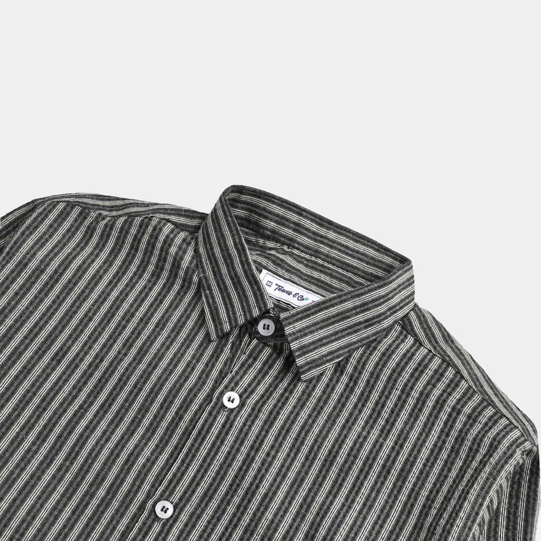 Teens Boys Yarn Dyed Shirt (Grey Stripe)-GREY