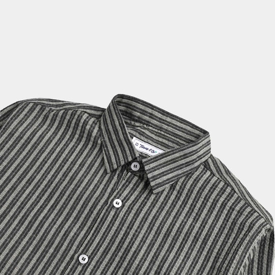 Teens Boys Yarn Dyed Shirt (Grey Stripe)-GREY