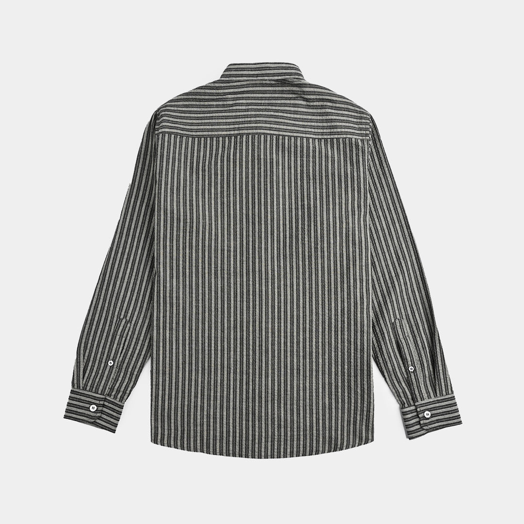 Teens Boys Yarn Dyed Shirt (Grey Stripe)-GREY