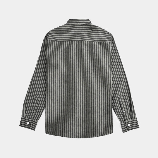 Teens Boys Yarn Dyed Shirt (Grey Stripe)-GREY