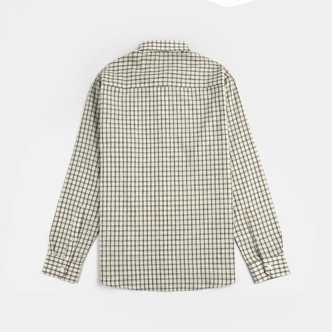 Teens Boys Yarn Dyed Shirt (White Check)-White