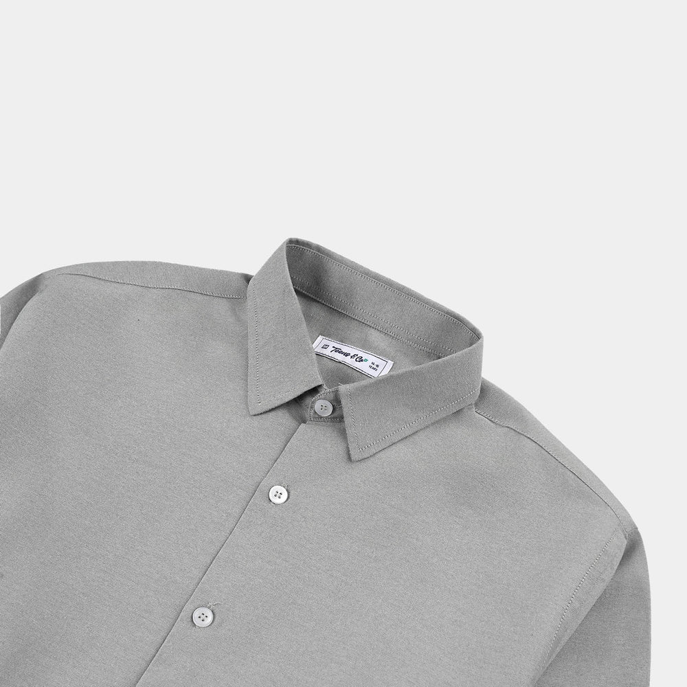 Teens Boys Yarn Dyed Shirt (Solid)-L/GREY