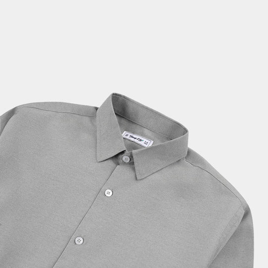 Teens Boys Yarn Dyed Shirt (Solid)-L/GREY