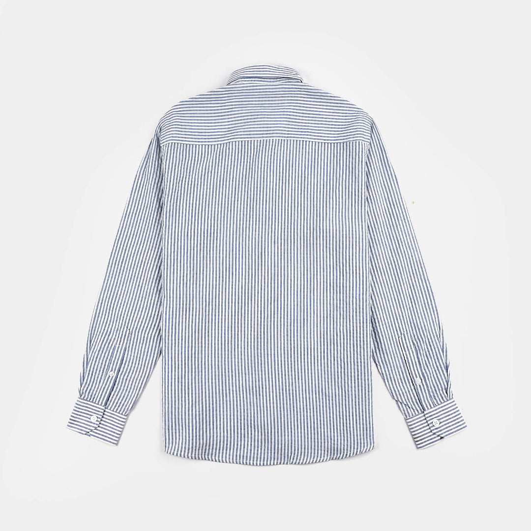 Teens Boys Yarn Dyed Shirt (Blue Stripe)-Blu.Stripe