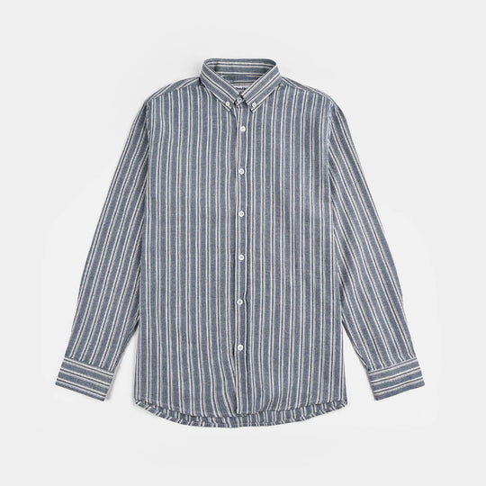 Teens Boys Yarn Dyed Shirt (Bold Stripe)-Dk.Blue