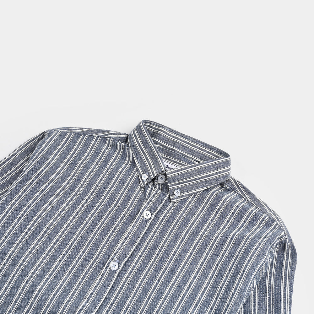 Teens Boys Yarn Dyed Shirt (Bold Stripe)-Dk.Blue
