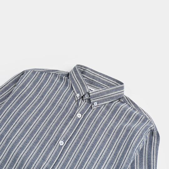 Teens Boys Yarn Dyed Shirt (Bold Stripe)-Dk.Blue