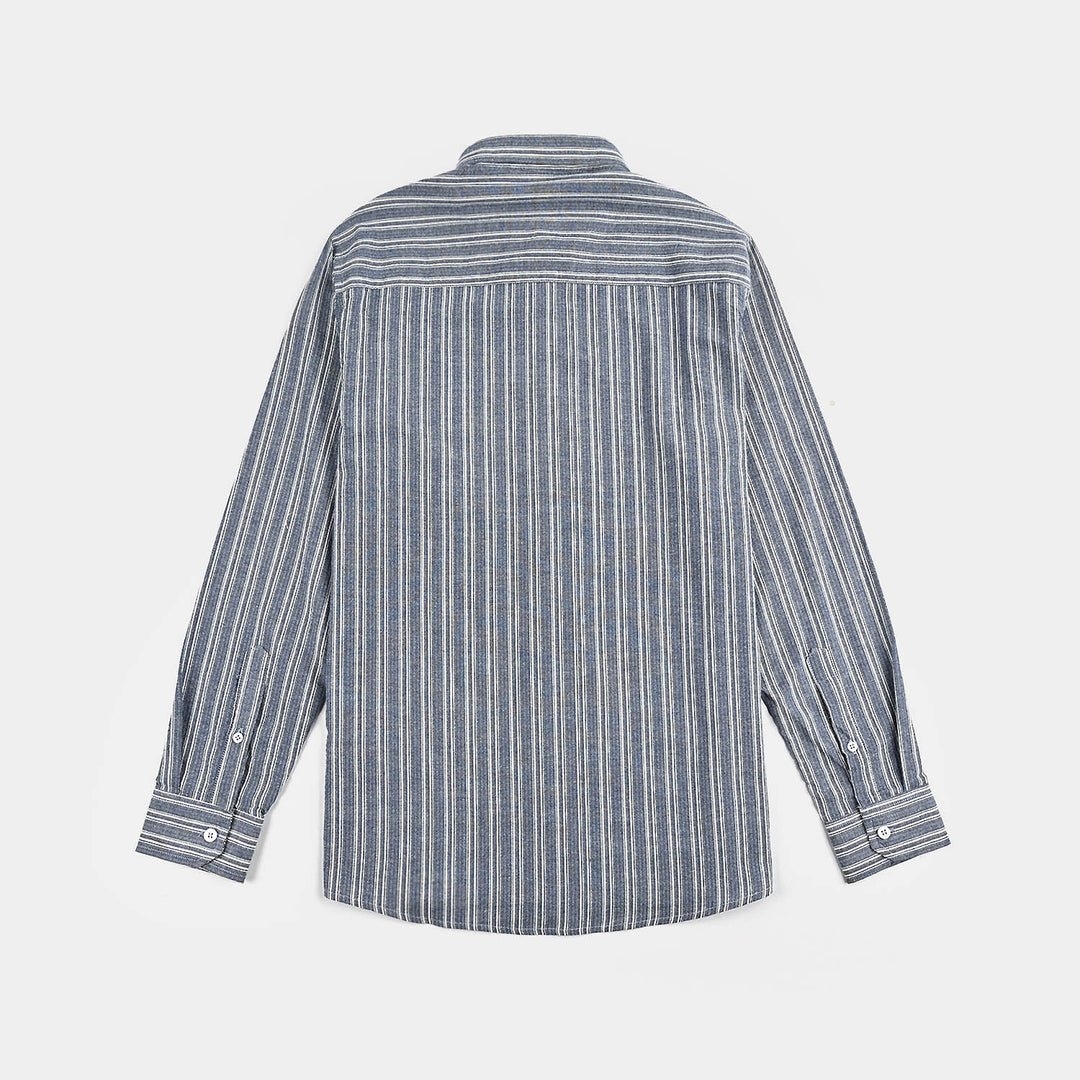 Teens Boys Yarn Dyed Shirt (Bold Stripe)-Dk.Blue