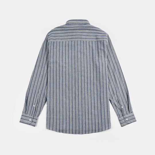 Teens Boys Yarn Dyed Shirt (Bold Stripe)-Dk.Blue