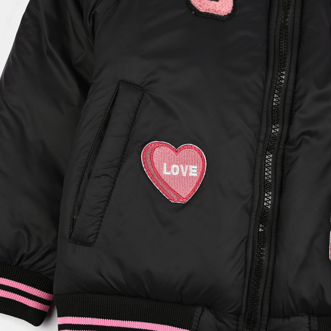 Girls Quilted Jacket F/S First Have Fun-BLACK